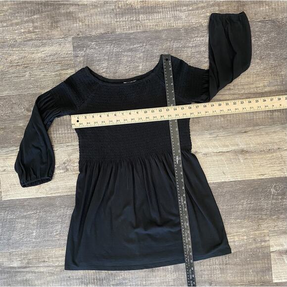 J Jill Womens XS Shirt Dress Black Smocked Raglan Peasant Sleeve Boho Tunic Top - Picture 7 of 8
